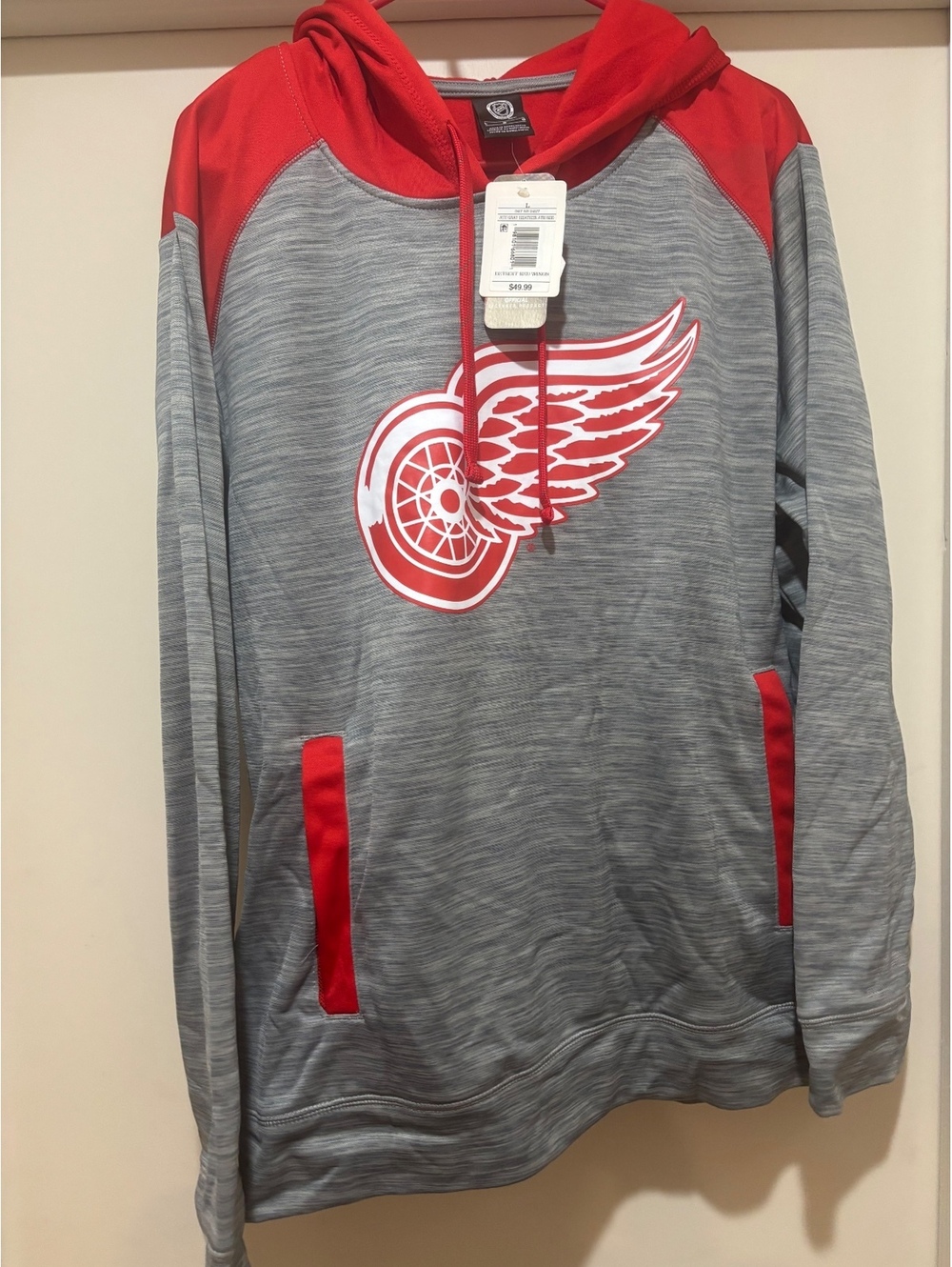 NWT Detroit Red Wings NHL Performance Hoodie Gray Red Large